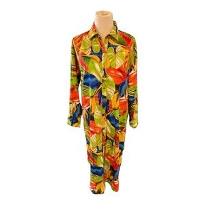 Live 4 Truth Button Up Sheer Maxi Shirt Dress Duster Colorful Hippie Size M